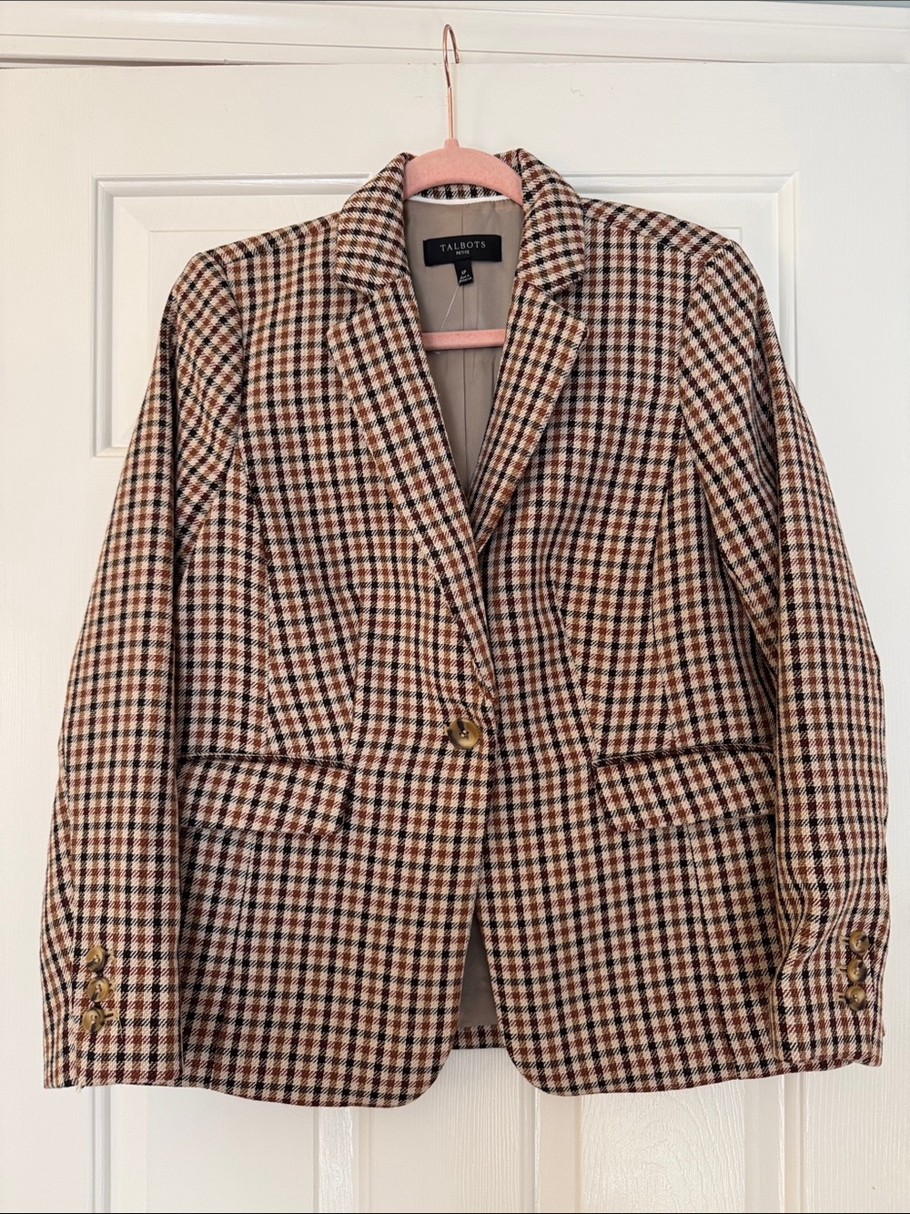 Talbots Brown, Black & Cream Checked Houndstooth Blazer